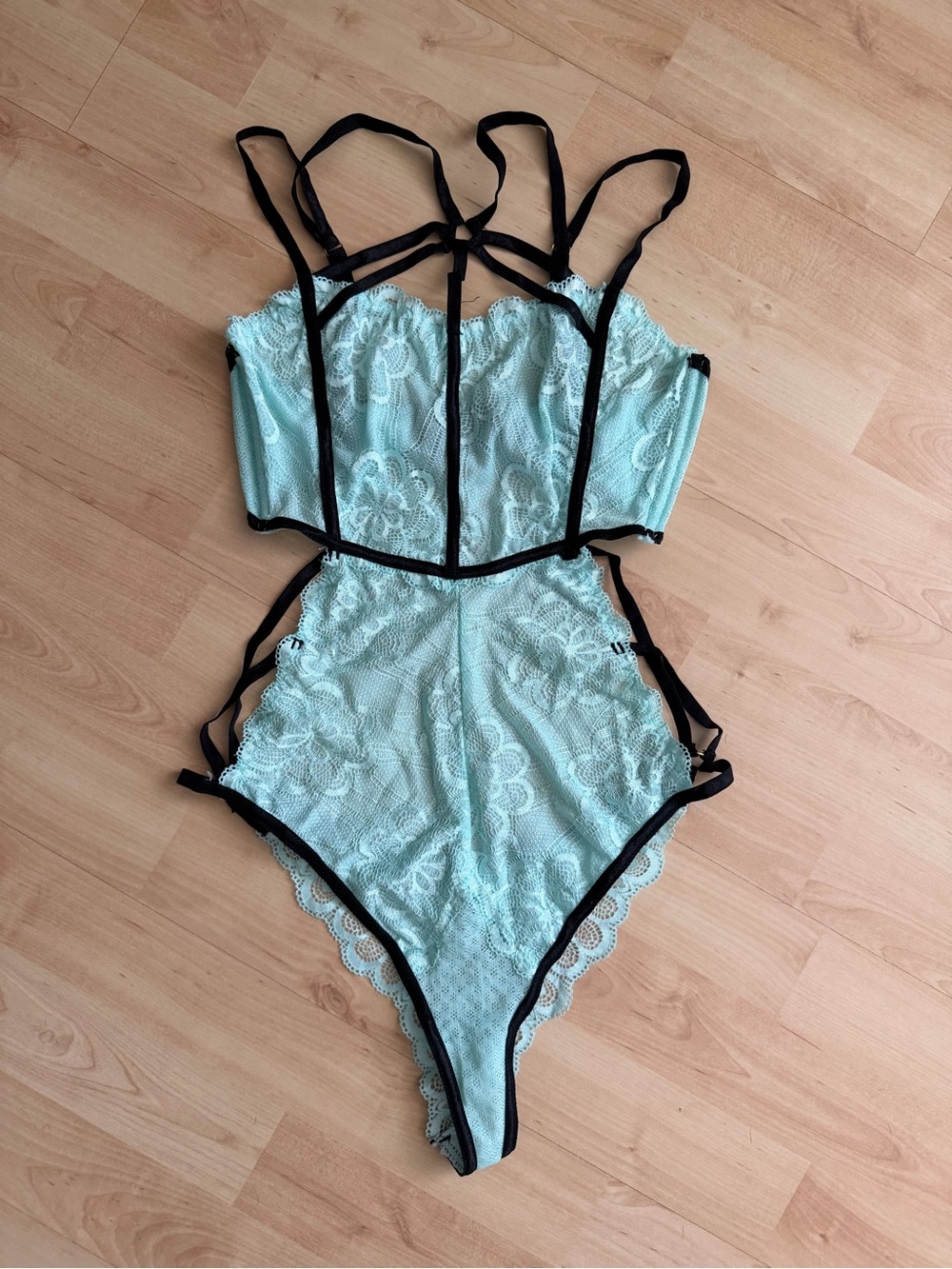 Light Mint Lace Strappy One-Piece Lingerie Bodysuit